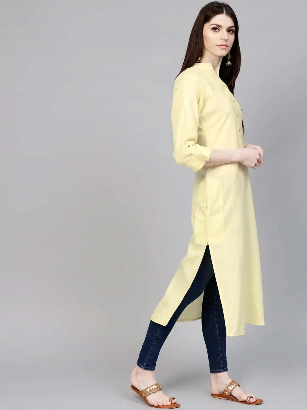 

Yellow Solid Cotton Kurta