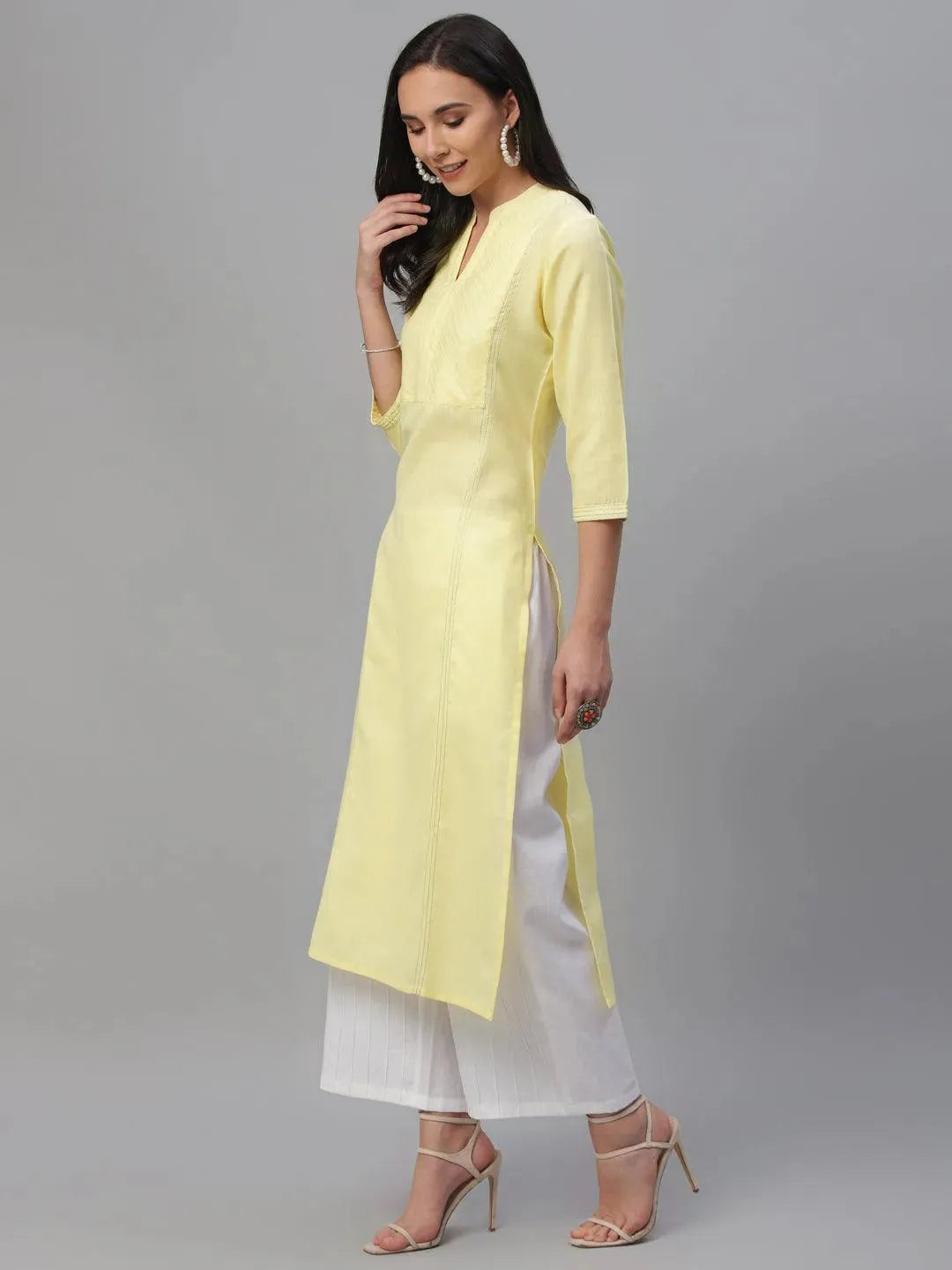 Yellow Solid Cotton Kurta - Libas