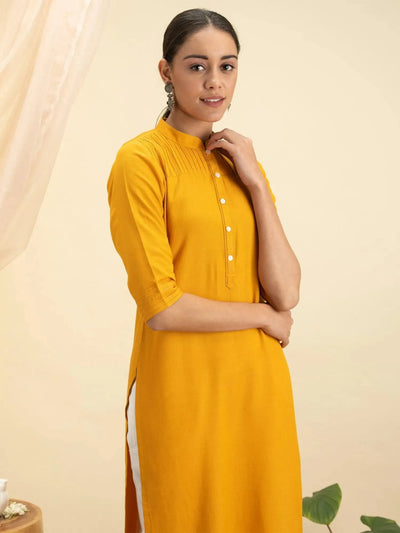 Yellow Solid Cotton Kurta - Libas