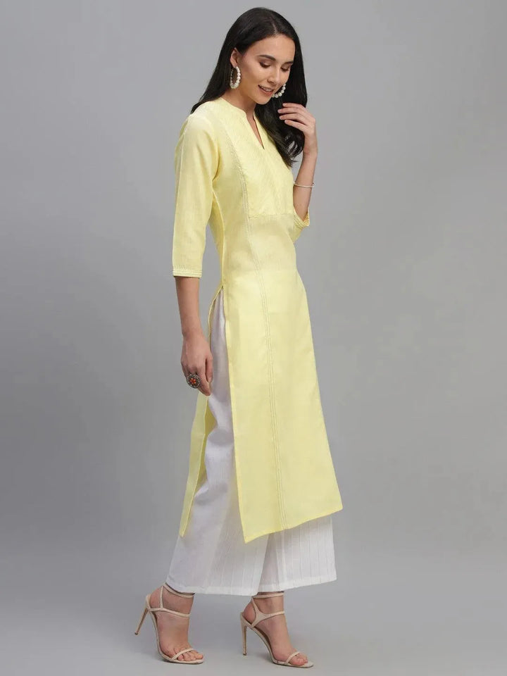 Yellow Solid Cotton Kurta - Libas