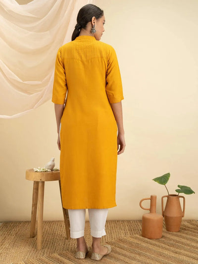 Yellow Solid Cotton Kurta - Libas