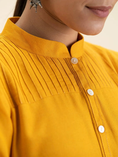 Yellow Solid Cotton Kurta - Libas