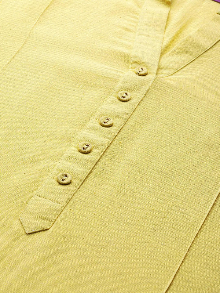 Yellow Solid Cotton Kurta - Libas
