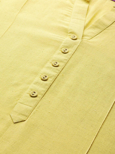 Yellow Solid Cotton Kurta - Libas