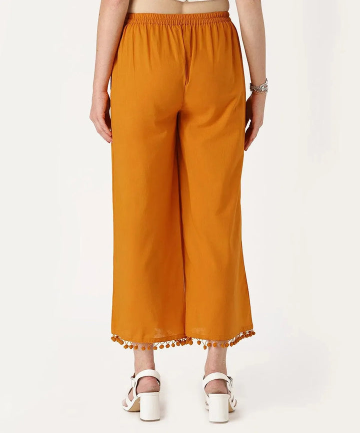 Yellow Solid Cotton Palazzos - Libas