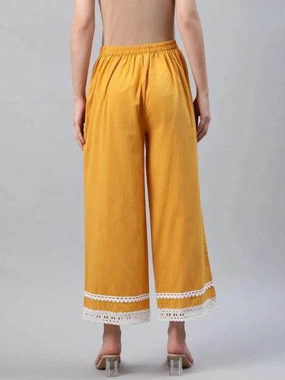 Yellow Solid Cotton Palazzos - Libas