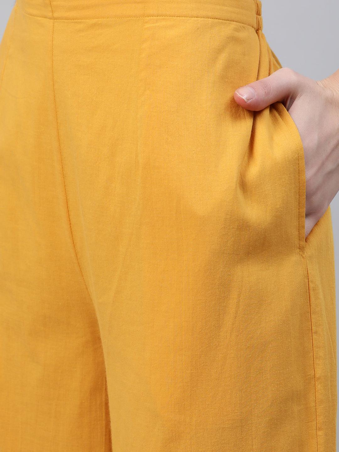 Yellow Solid Cotton Palazzos - Libas