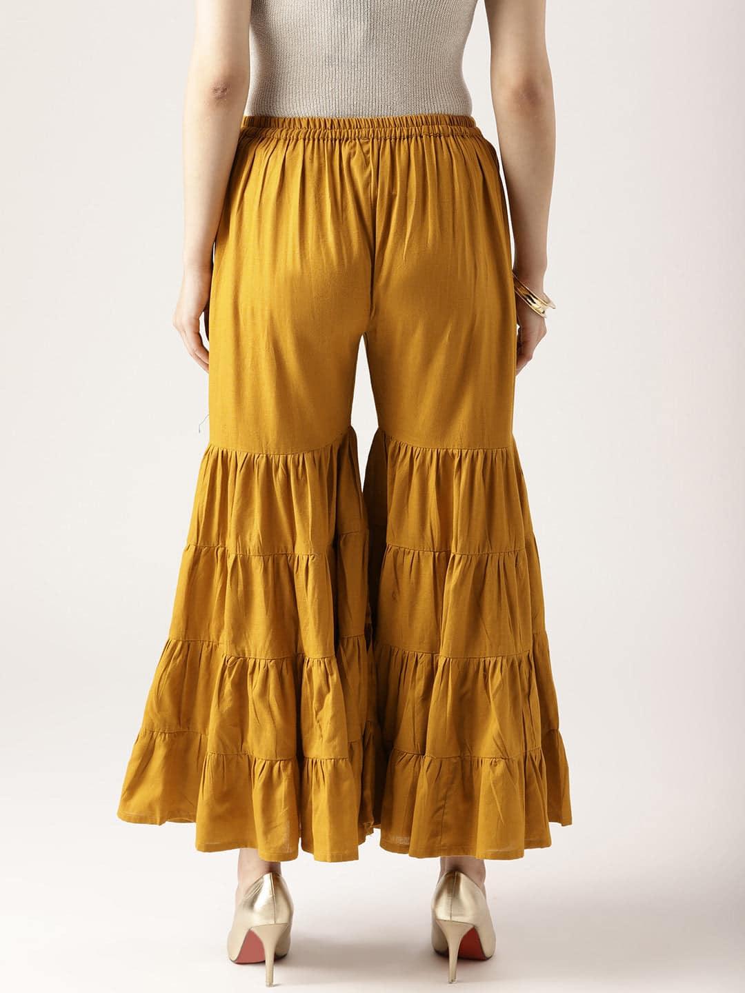 Yellow Solid Cotton Sharara Pants - Libas