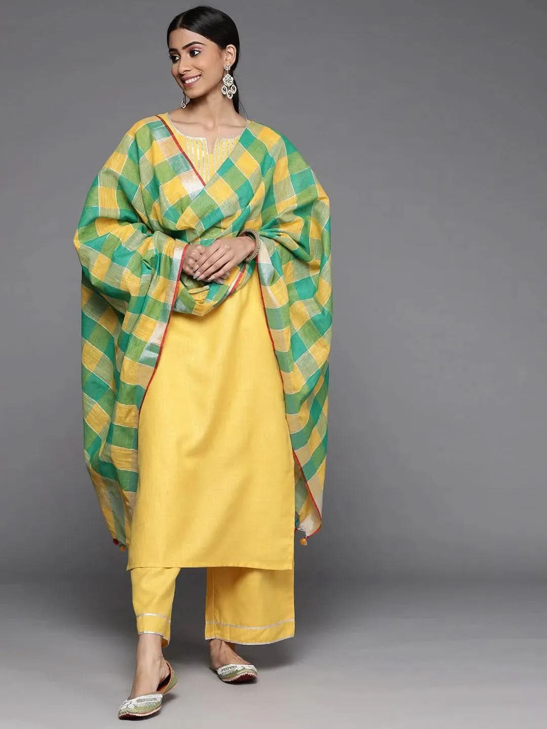 

Buy Yellow Solid Cotton Suit Set - 33129O- | Libas Ethnic Wear Online