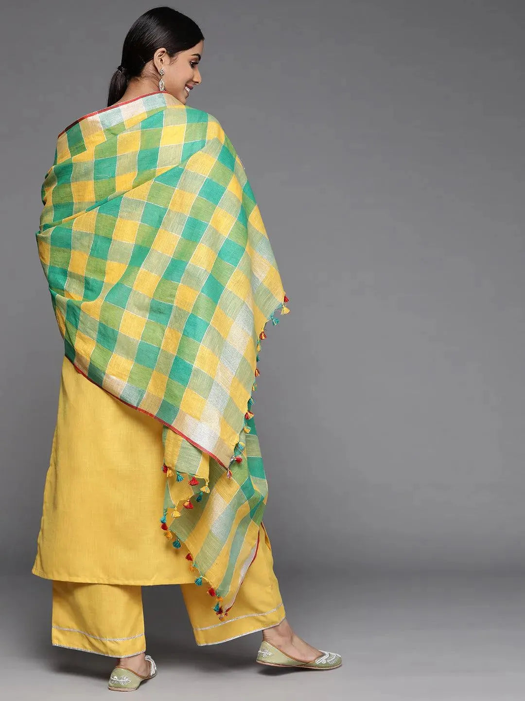 Yellow Solid Cotton Suit Set - Libas