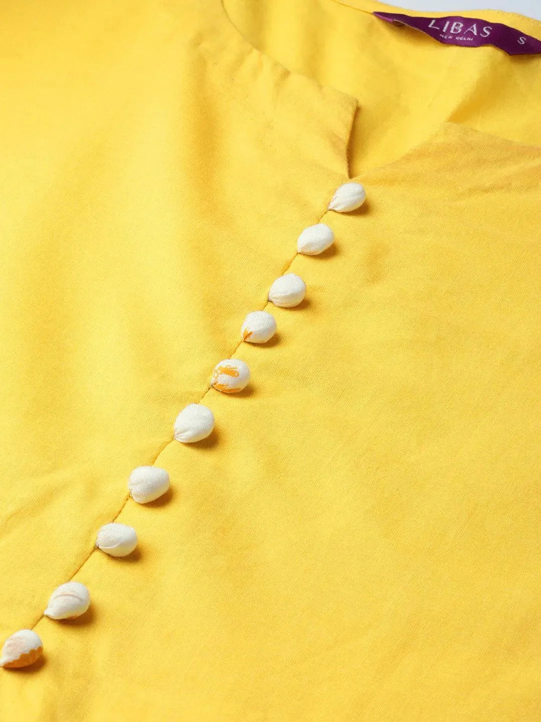 Yellow Solid Cotton Suit Set - Libas 