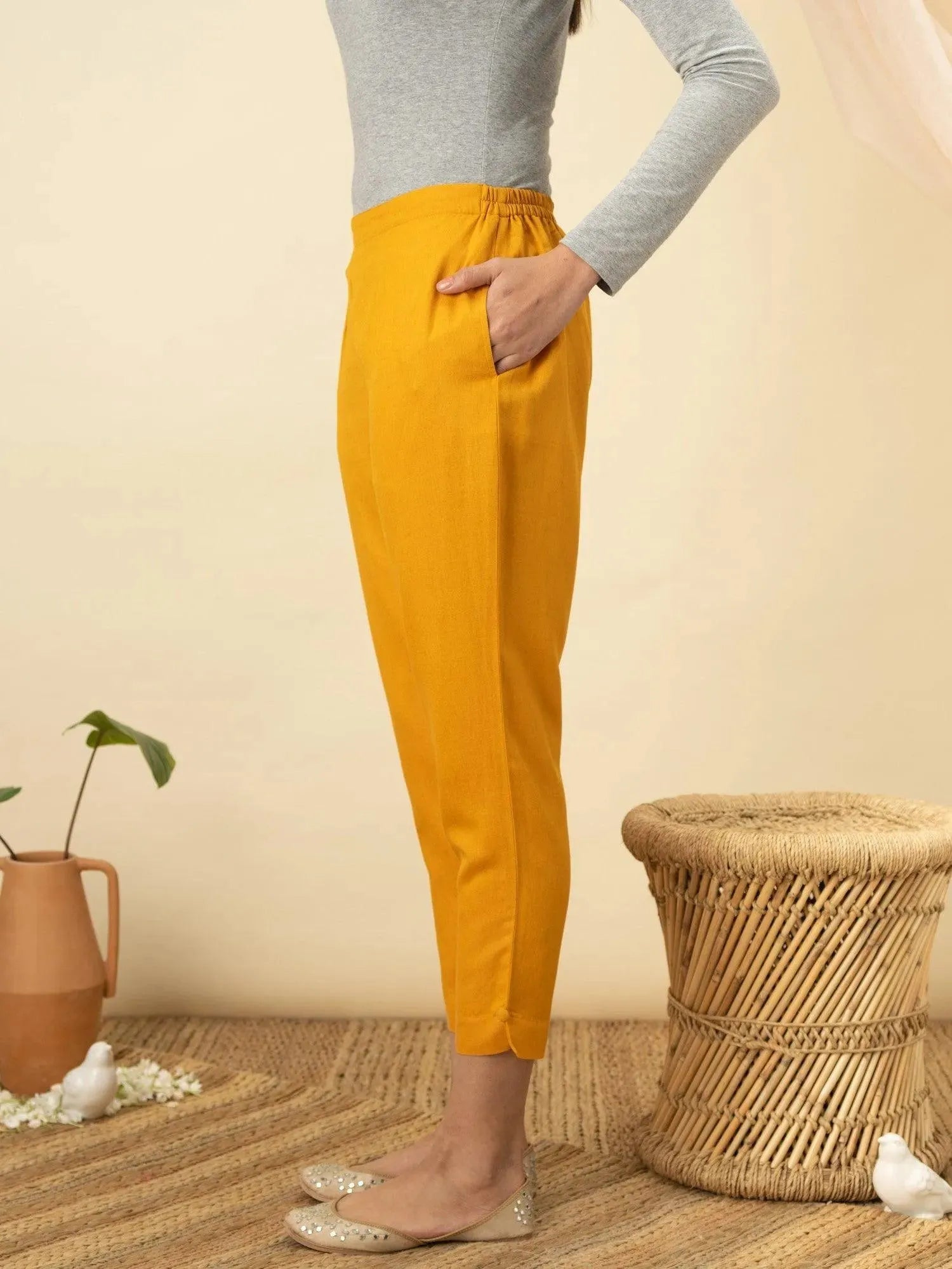

Buy Yellow Solid Cotton Trousers - PL868O- | Libas Ethnic Wear Online