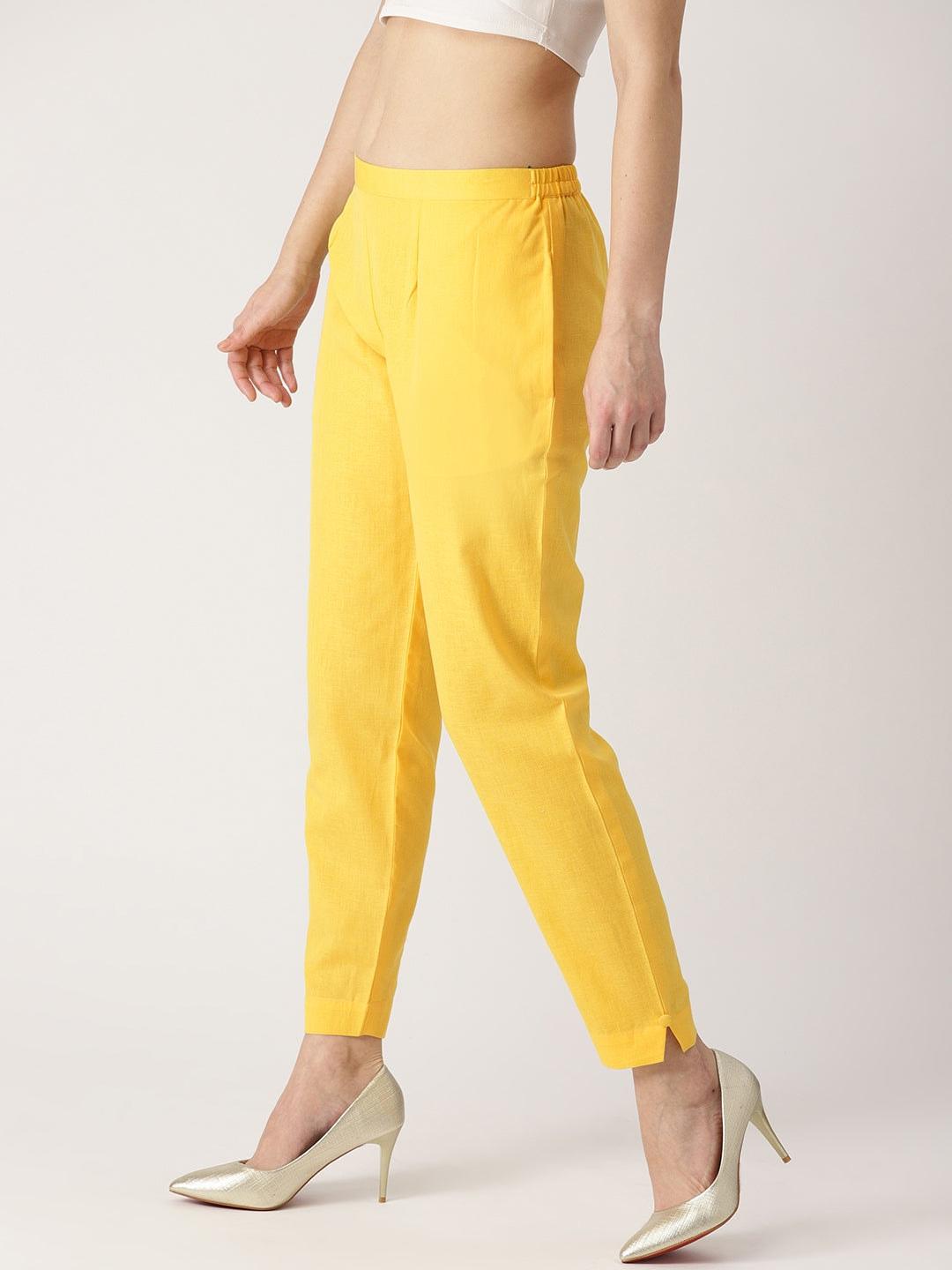 Yellow Solid Cotton Trousers