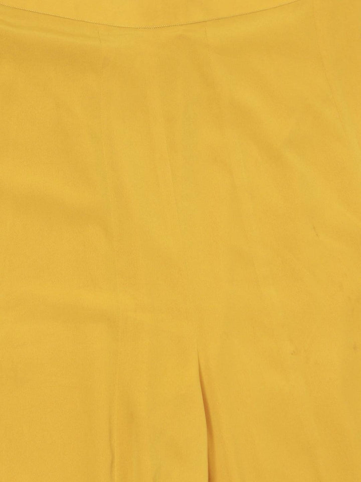 Yellow Solid Crepe Palazzos - Libas
