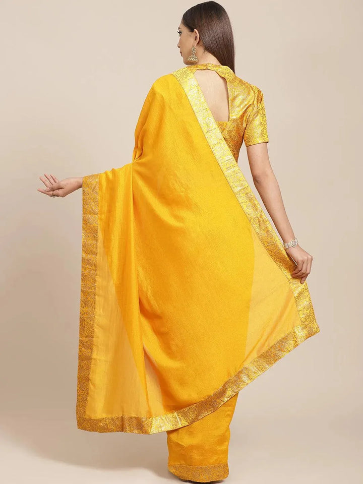 Yellow Solid Georgette Saree - Libas