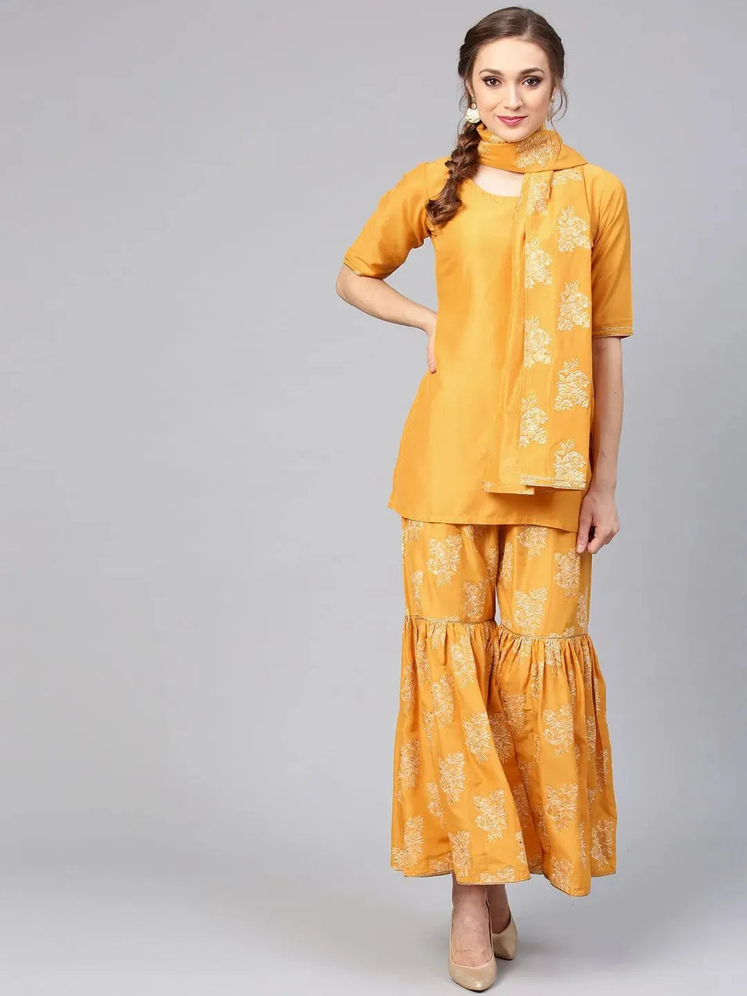 Yellow Solid Muslin Suit Set - Libas 