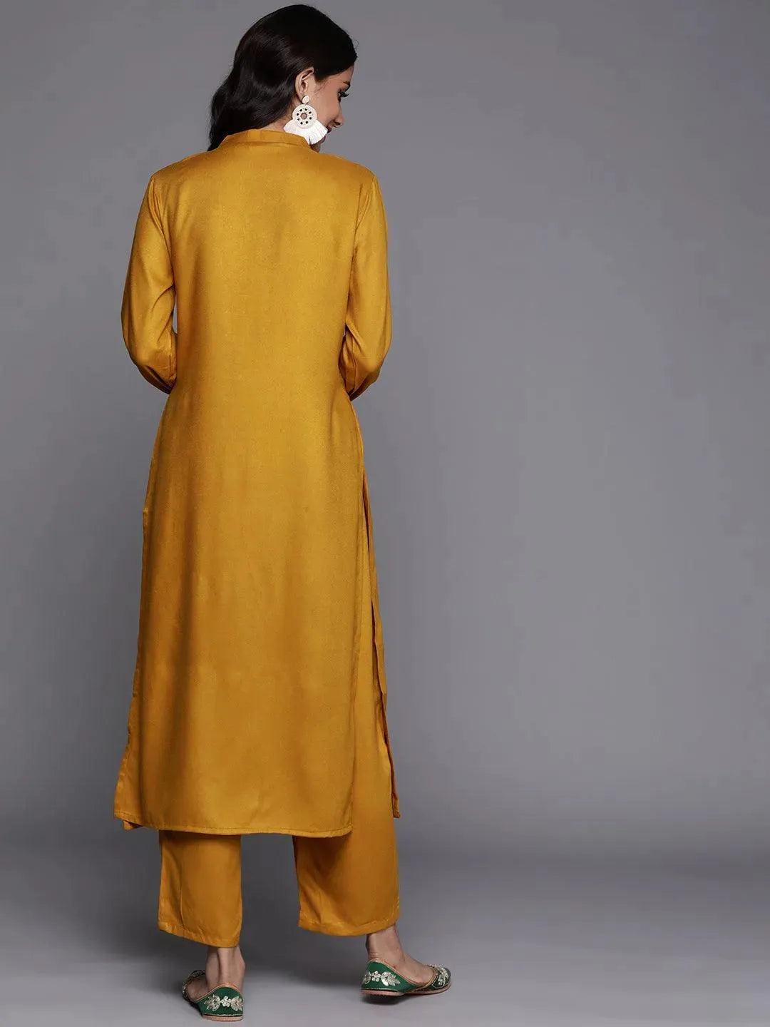 Yellow Solid Pashmina Wool Kurta Set - Libas