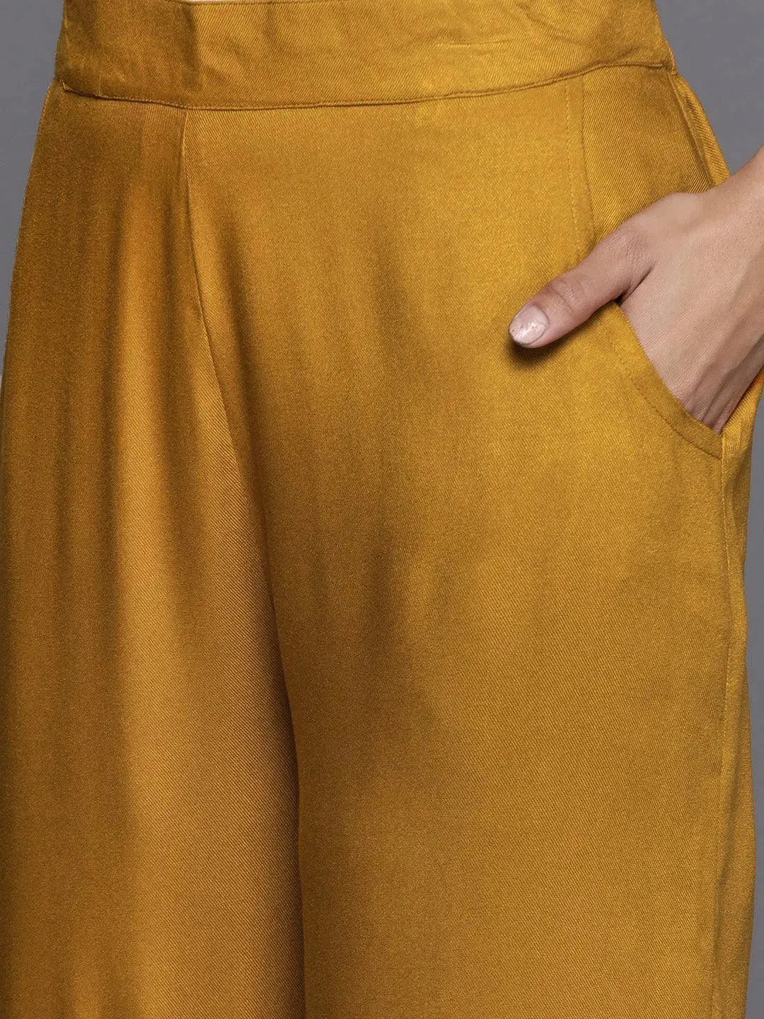 Yellow Solid Pashmina Wool Kurta Set - Libas 