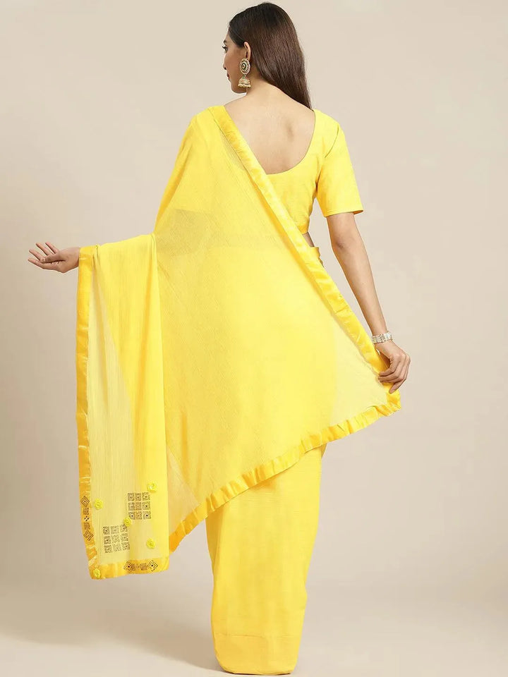 Yellow Solid Polyester Saree - Libas