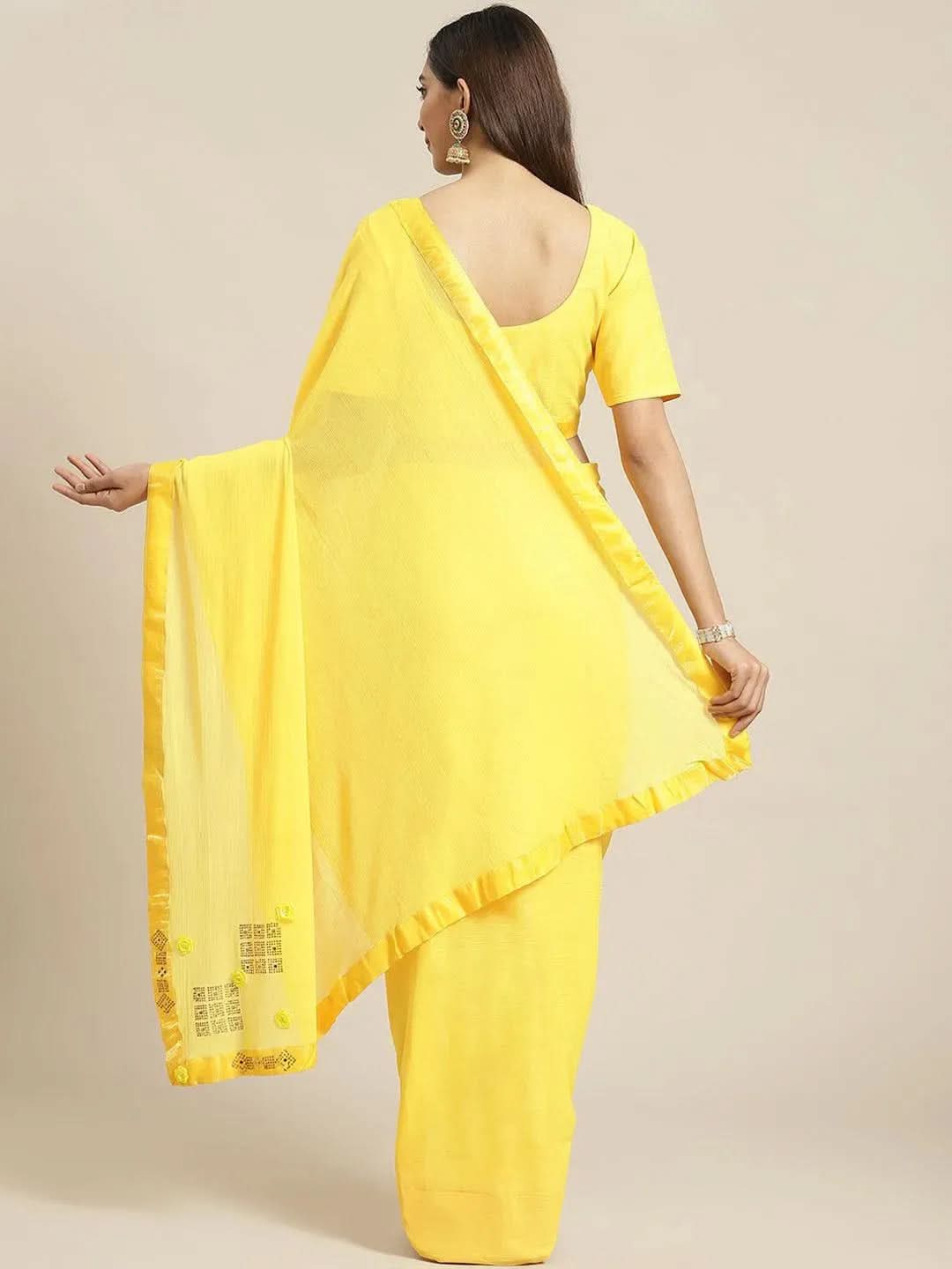 

Yellow Solid Polyester Saree