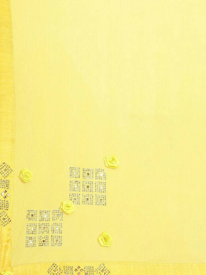 Yellow Solid Polyester Saree - Libas