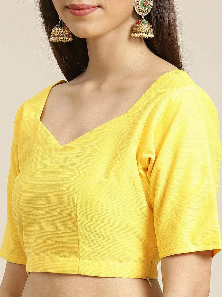 Yellow Solid Polyester Saree - Libas