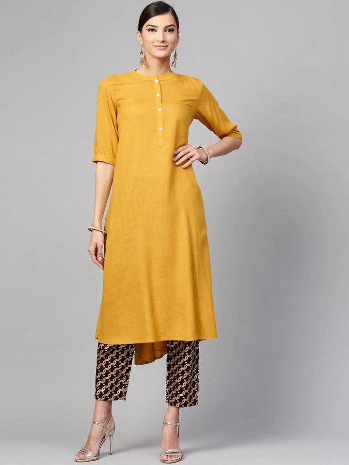 Yellow Solid Rayon Kurta Set - Libas