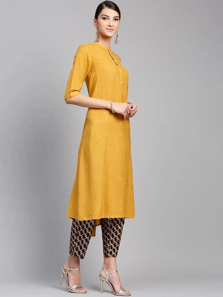 Yellow Solid Rayon Kurta Set - Libas