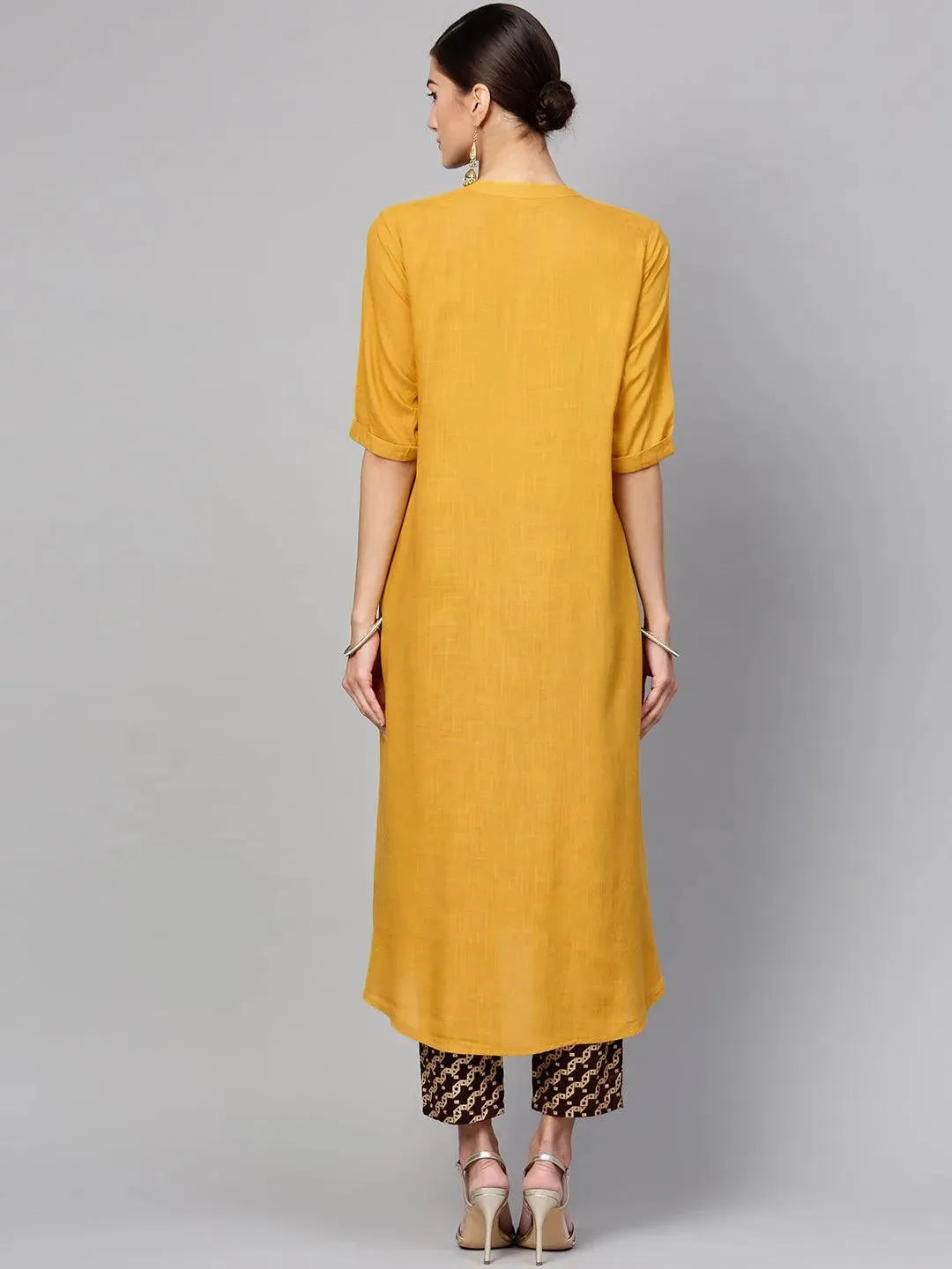 Yellow Solid Rayon Kurta Set - Libas