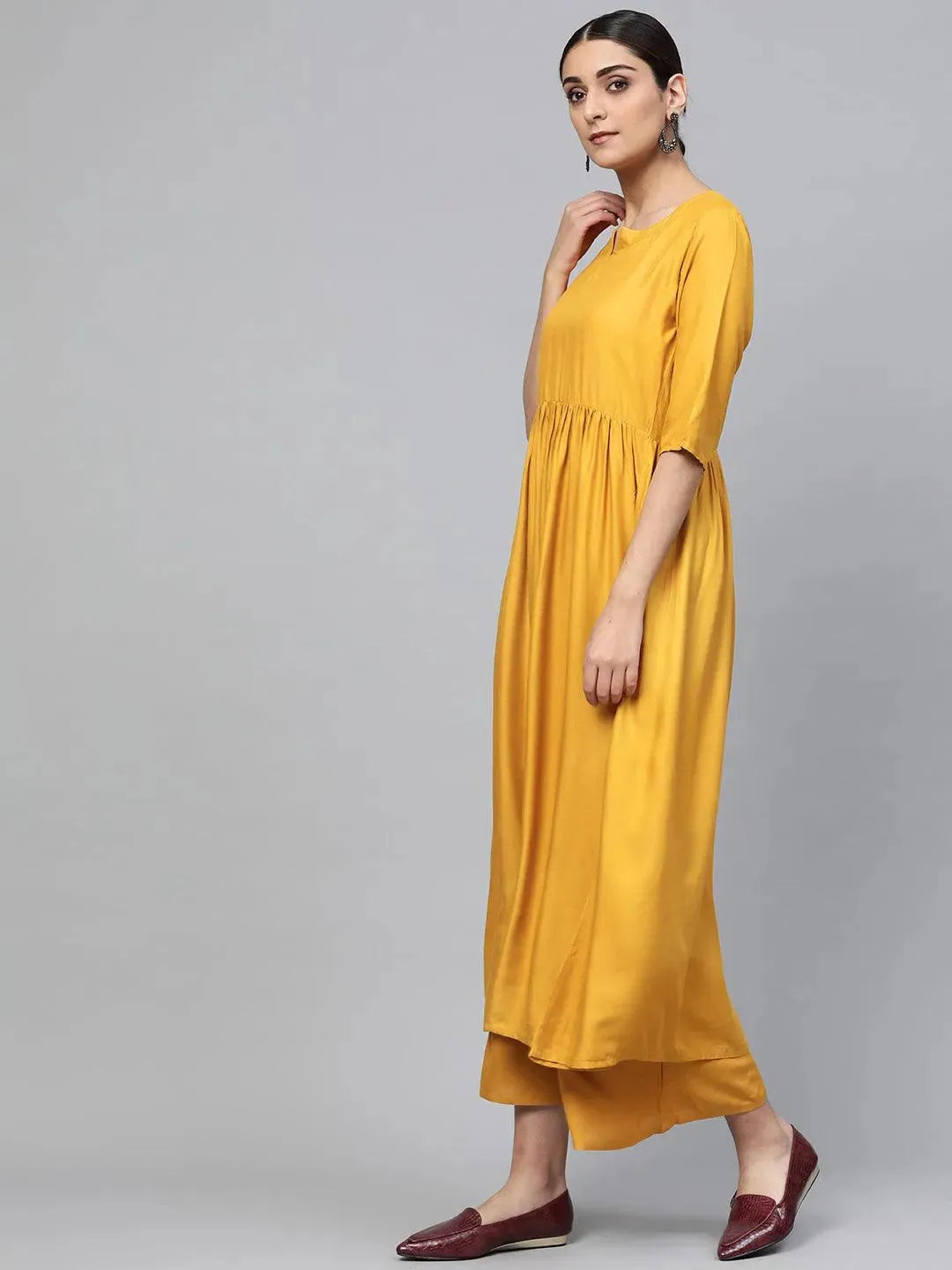 Yellow Solid Rayon Suit Set - Libas