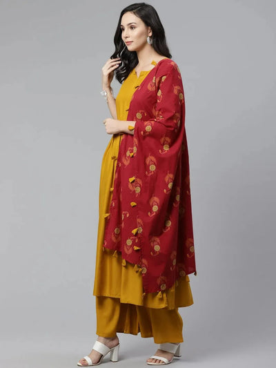 Yellow Solid Rayon Suit Set - Libas