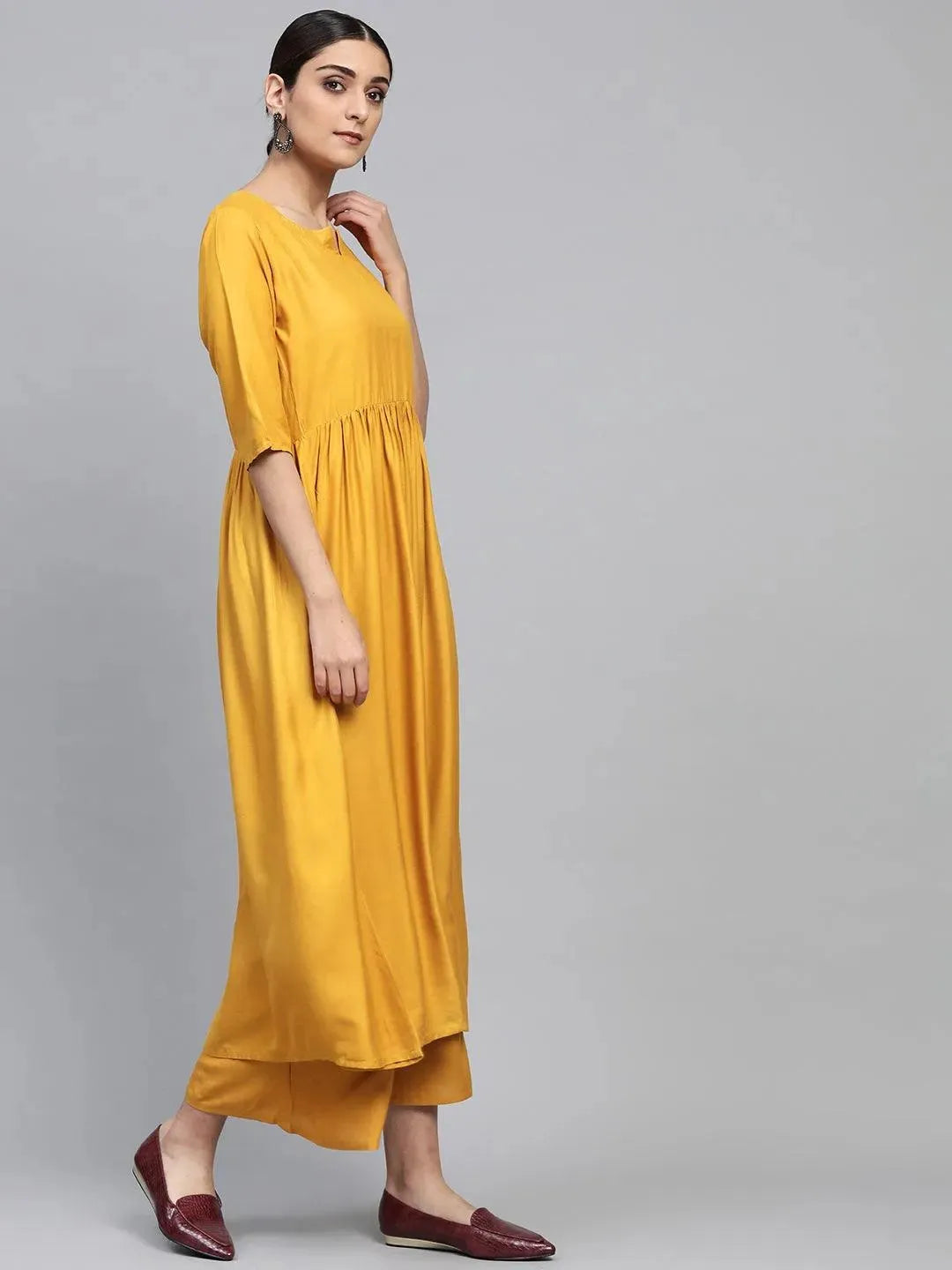 Yellow Solid Rayon Suit Set - Libas