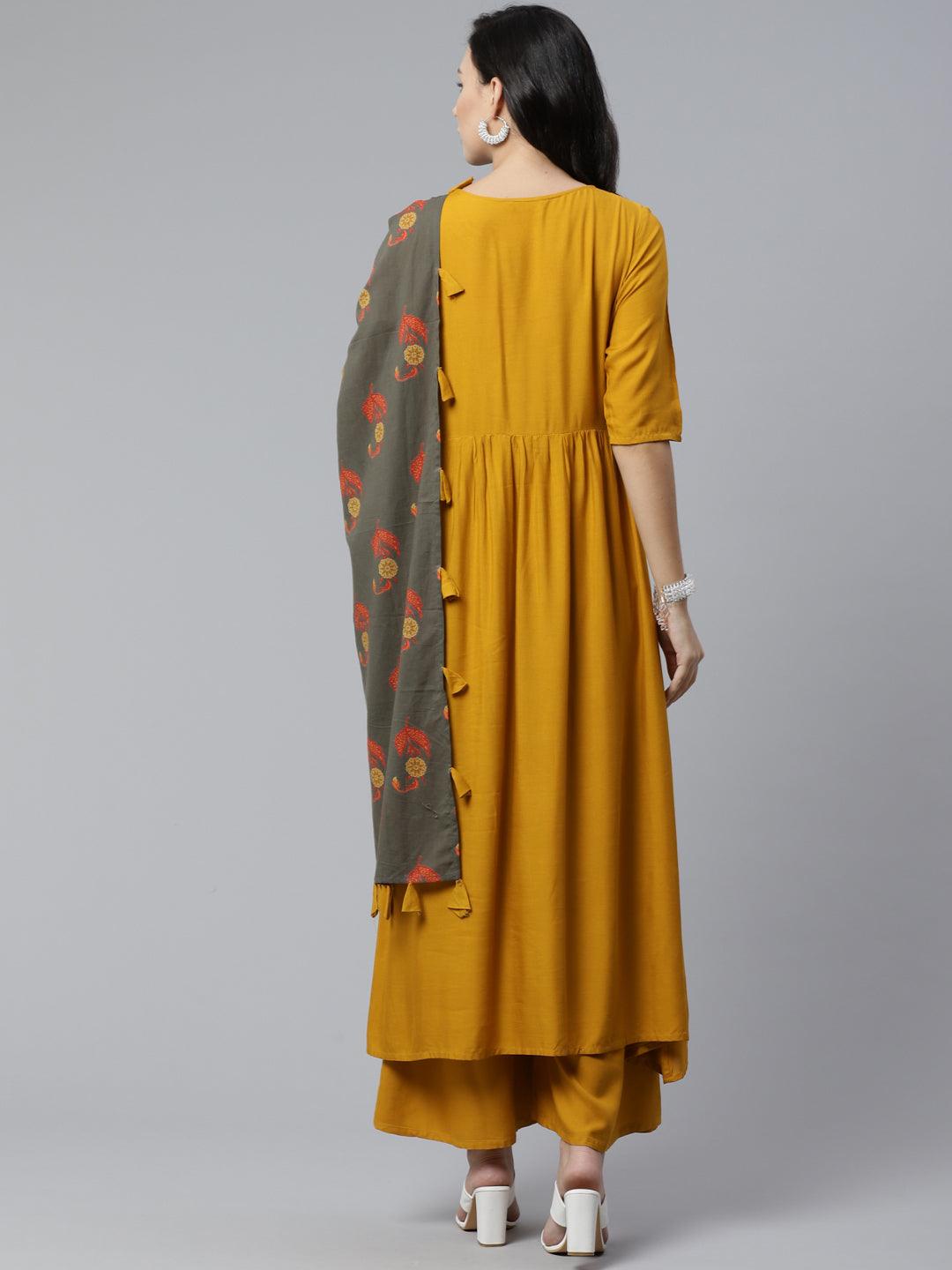Yellow Solid Rayon Suit Set - Libas
