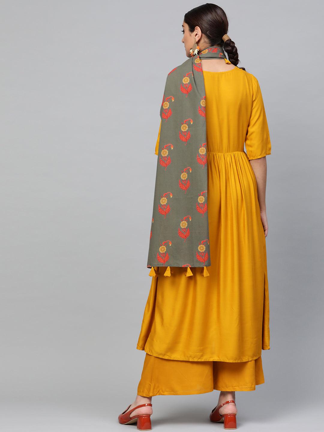 Yellow Solid Rayon Suit Set - Libas