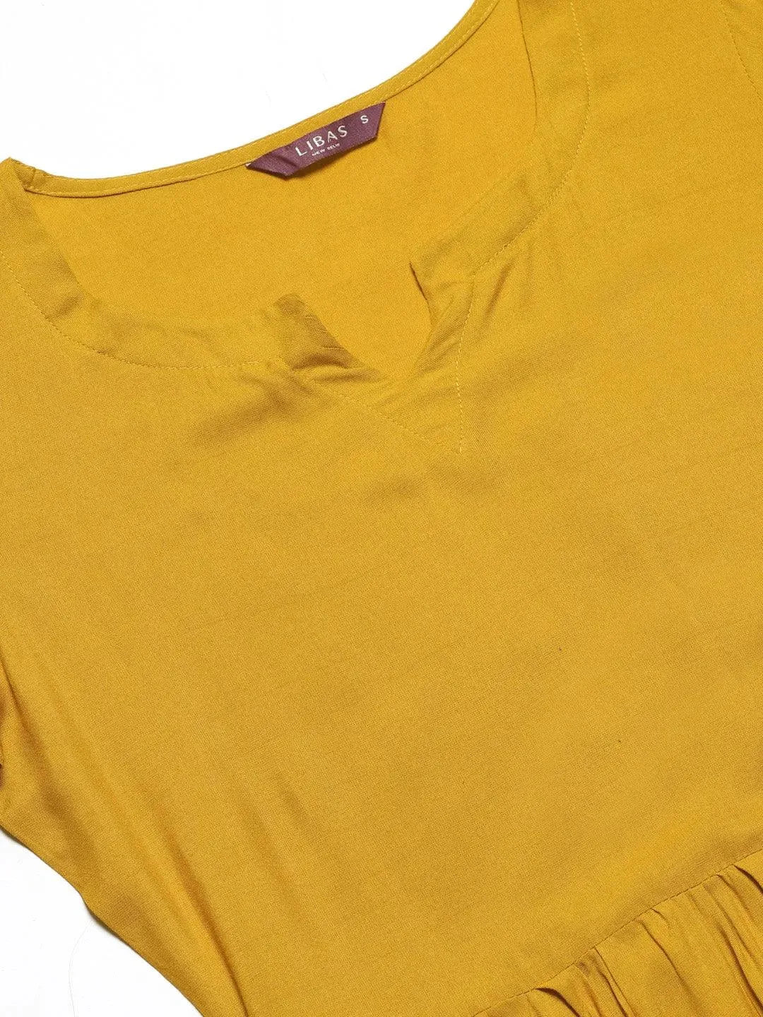 Yellow Solid Rayon Suit Set - Libas 