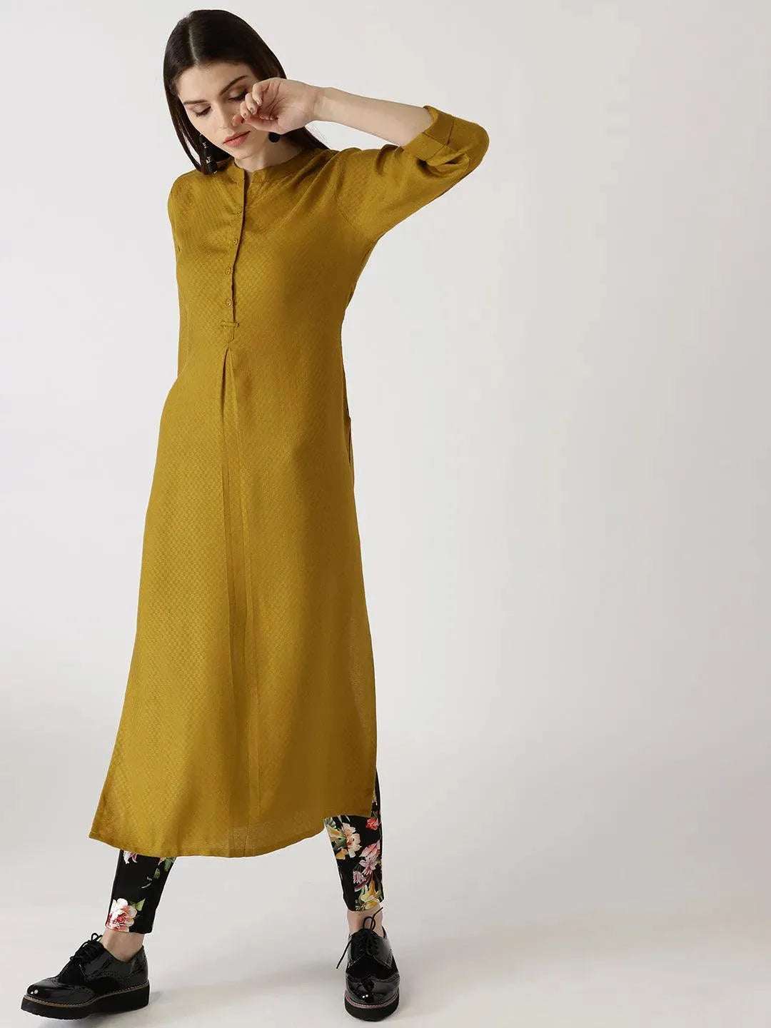 Yellow Solid Rayon Kurta - Libas