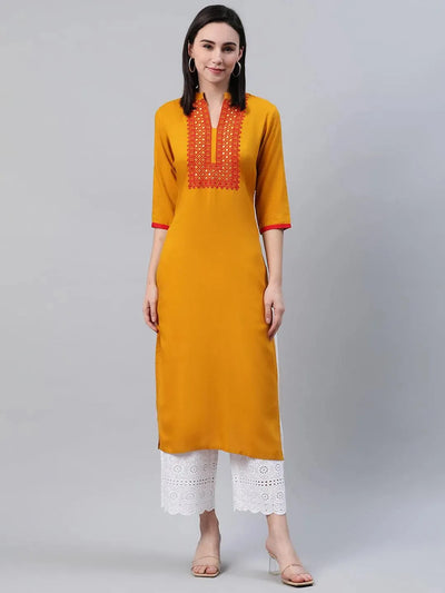 Yellow Solid Rayon Kurta - Libas