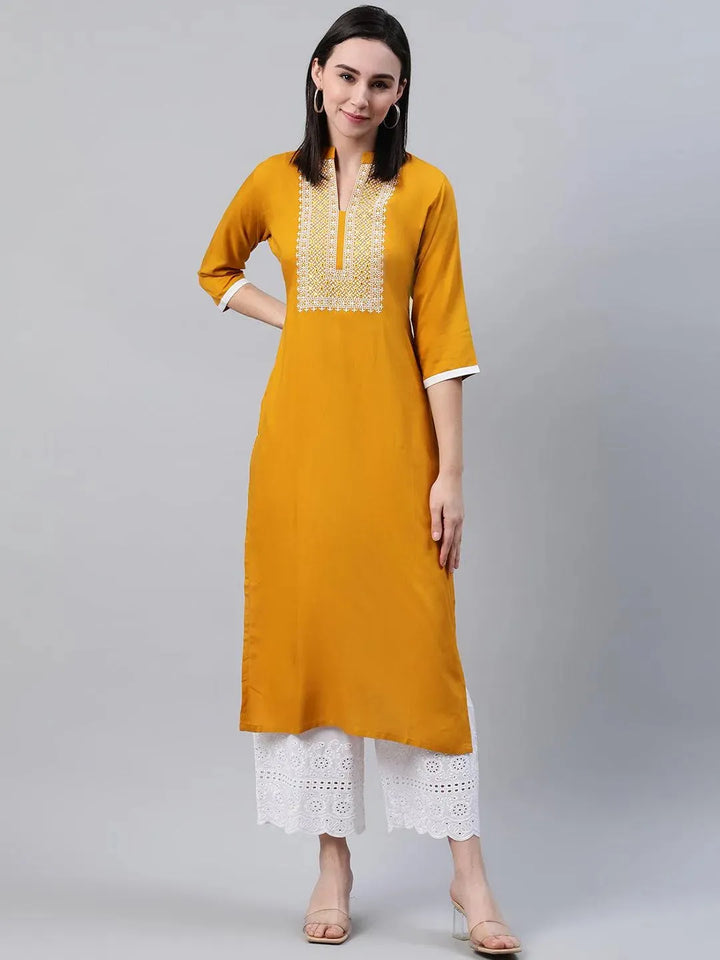 Yellow Solid Rayon Kurta - Libas