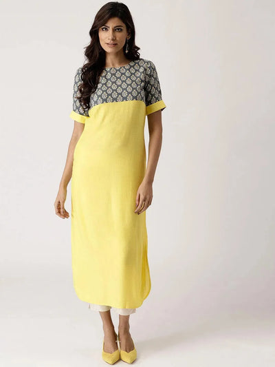 Yellow Solid Rayon Kurta - Libas