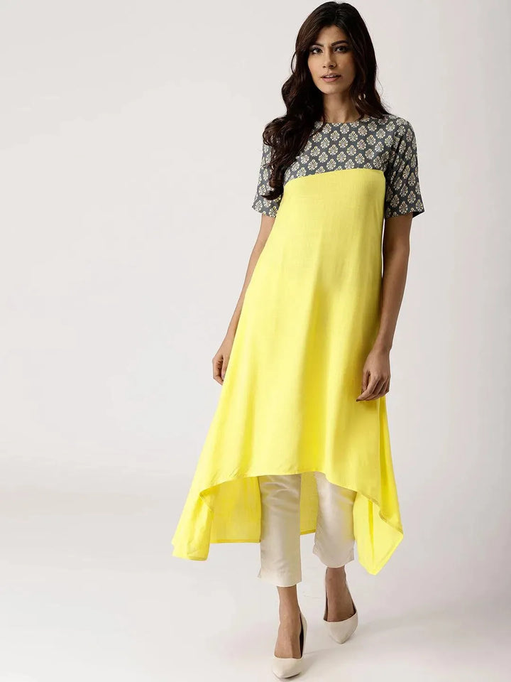 Yellow Solid Rayon Kurta - Libas