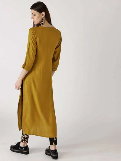 Yellow Solid Rayon Kurta - Libas