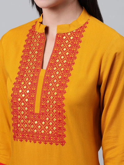 Yellow Solid Rayon Kurta - Libas