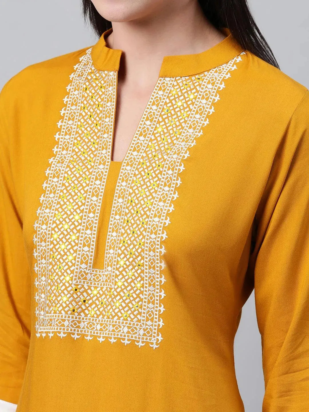 Yellow Solid Rayon Kurta - Libas