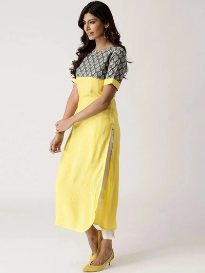 Yellow Solid Rayon Kurta - Libas