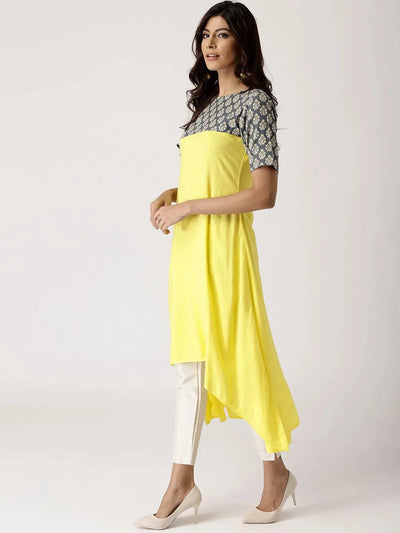 Yellow Solid Rayon Kurta - Libas