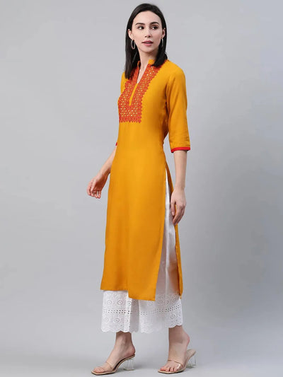 Yellow Solid Rayon Kurta - Libas