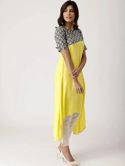 Yellow Solid Rayon Kurta - Libas