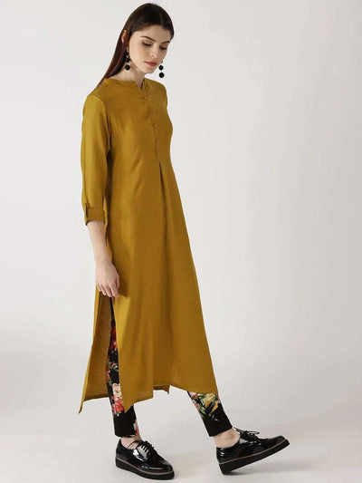 Yellow Solid Rayon Kurta - Libas