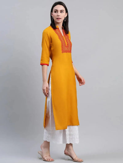 Yellow Solid Rayon Kurta - Libas