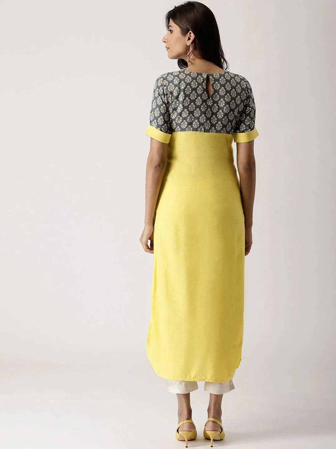 

Yellow Solid Rayon Kurta